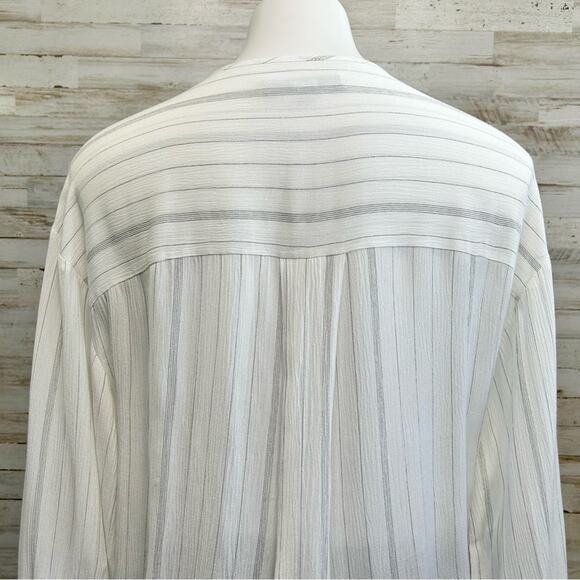 AllSaints Penny Striped Cross Over Top Womens Size XS White Gray Faux Wrap - Picture 10 of 14
